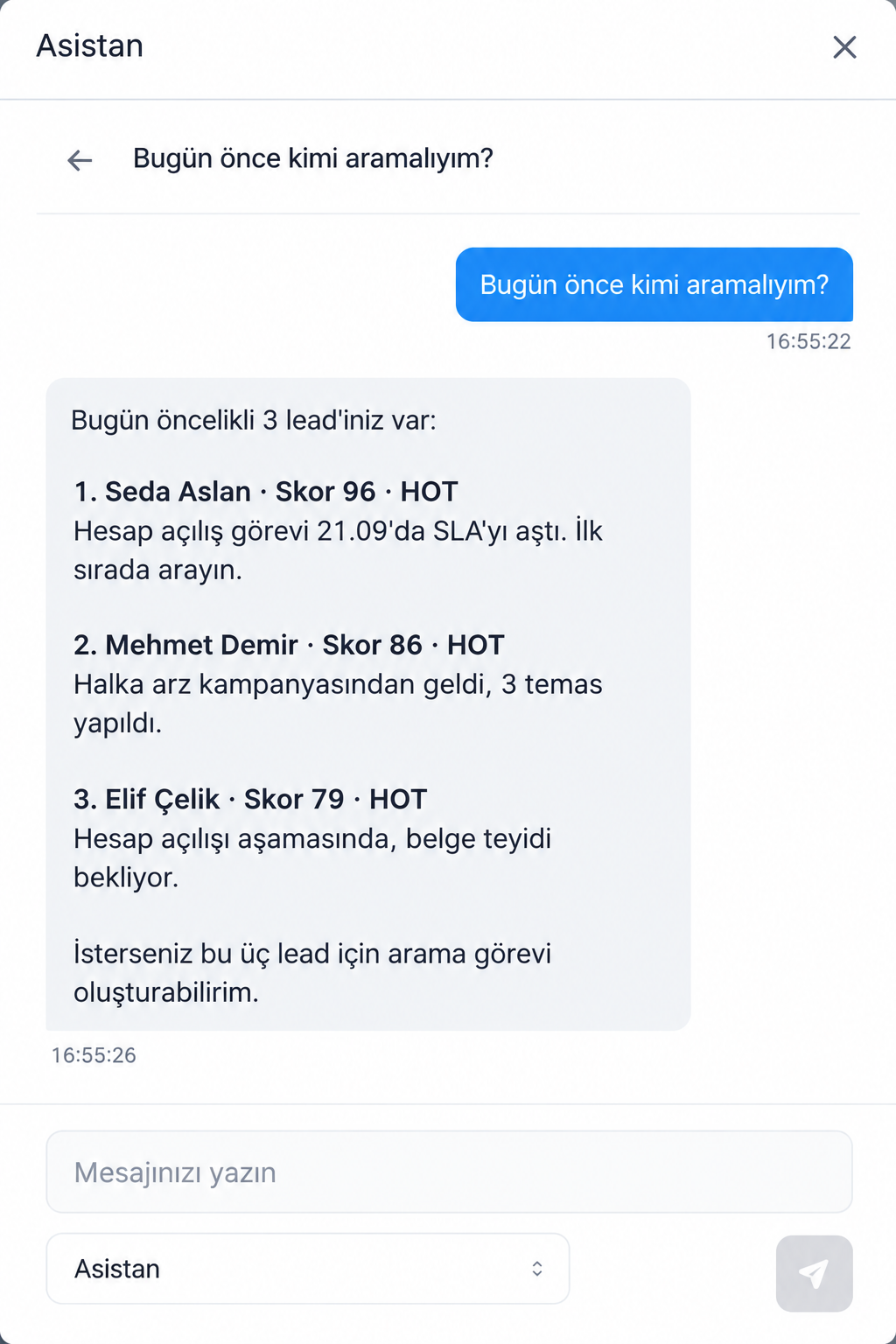 AI asistan ekranı